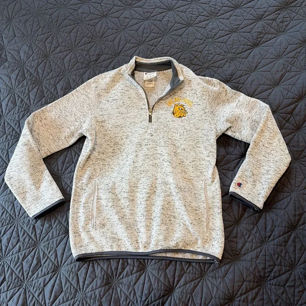 Mens S Champion University of MN Duluth 1/4 Zip Fleece Sweatshirt Light Gray